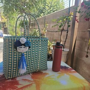 Handcrafted Blue and White Tote Bag